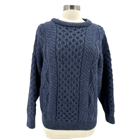 Vintage Aran Crafts Womens Large Sweater Wool Fisherman Knit Blue Ireland - Picture 1 of 7
